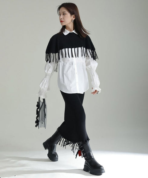 Fringe Knit Cape & Skirt Co-ord